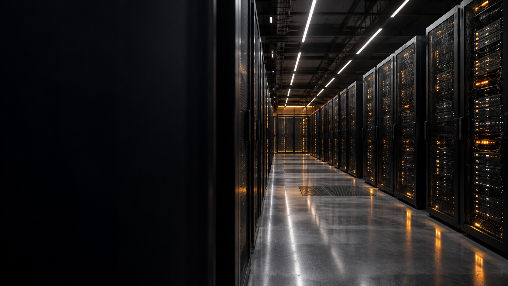 Conceptual visualisation of a data centre and its server racks